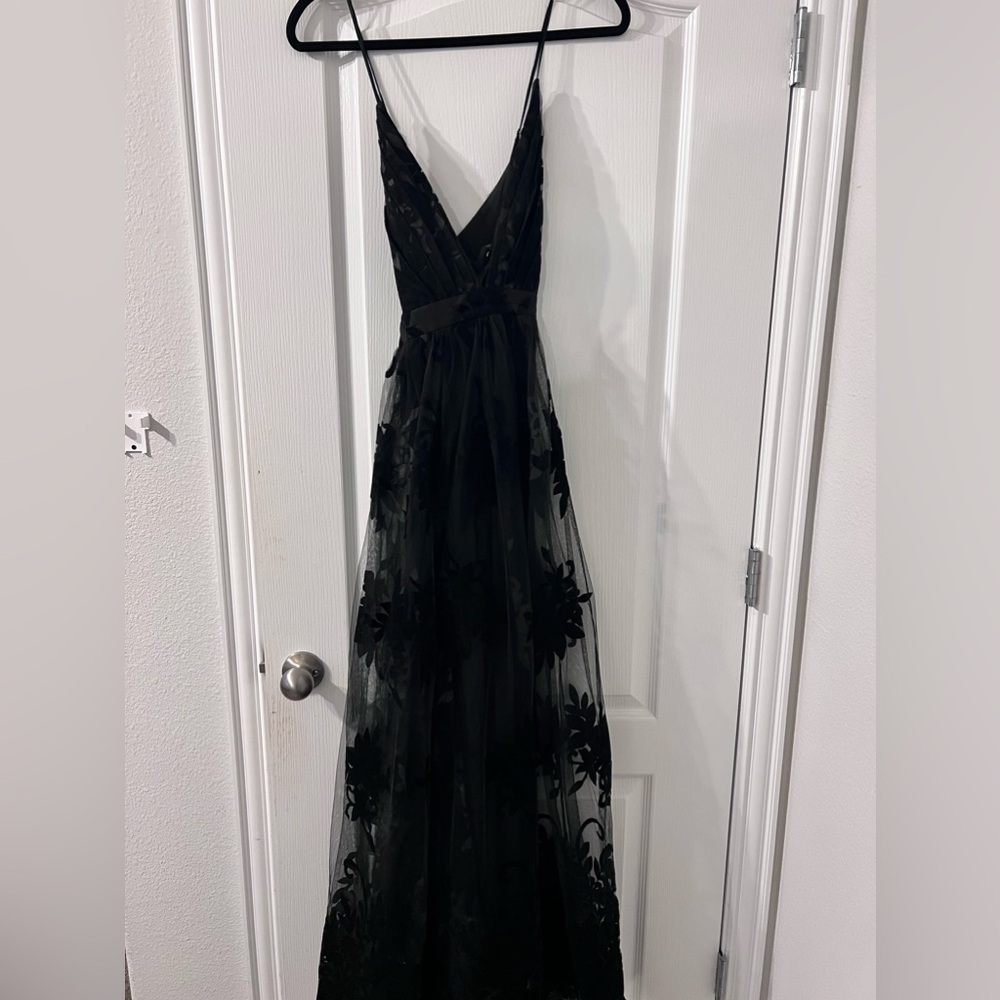 Maxi prom lace net black dress